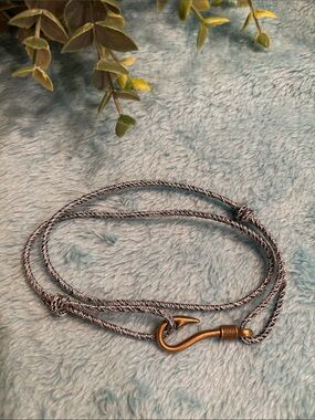 Mens Nautical Adjustable Rope Bracelet with Brass Fish Hook Closure, NWT 8-19”